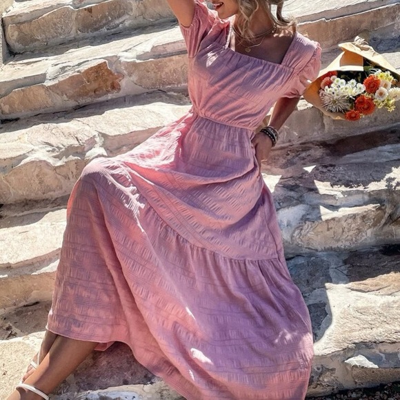 Boho  hot pink square neck A-line maxi dress - Picture 15 of 16